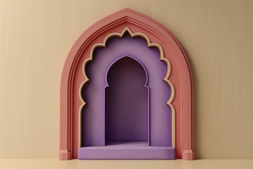 purple and coral islamic prayer niche isolated on beige background 