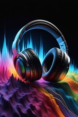 Fototapeta na wymiar Colorful audio spectrum visualization with a headphone, vertical composition