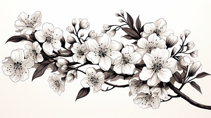 Cherry blossoms and branches illustration, japanese sakura branch