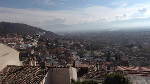 Celano, Italy The rooftops and skyline of the city set among the mountains