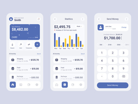 Vector Finance app mobile screens template full editable and vector (Light Mode)