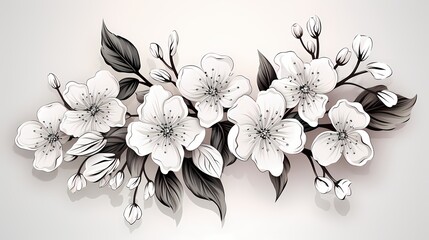 Black and White cherry blossoms illustration