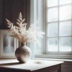 White delicate vase sits in plain surroundings
