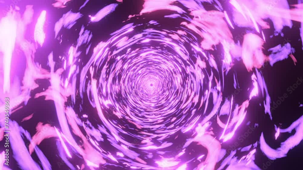 Wall mural 4k video of abstract sci-fi purple and pink random patterns motion graphics in a circular shape tunn