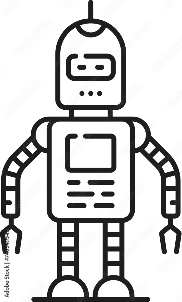 Aufkleber robot line or outline icon, cartoon cute robotic character or android bot, vector toy. retro cyborg 