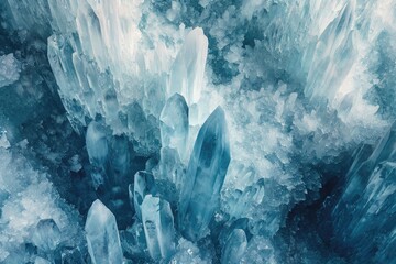 Aerial View of Intricate Ice Formations in the Water, Crystalline structures in cool hues...