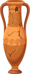 Ancient vase with cracks, antique amphora or broken pot, vector ceramic pottery. Ancient Greek or Roman archeology vase or pitcher jug of terracotta ceramic with broken crack pieces and ornament