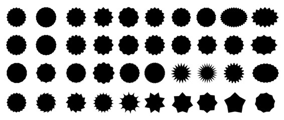 Starburst sale price seals, stickers, labels. Stamp and tag, callout and splash, star and rosette, oval and sunburst badges. Isolated vector black sun burst symbols, comic boom and bang flashes - 740550739