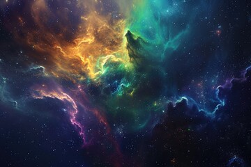 A vibrant and dynamic space scene featuring a multitude of stars, clouds, and nebulae, Deep space view of a lively and colorful nebula formation, AI Generated