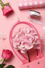 Beautiful, fresh flowers on a pink background.