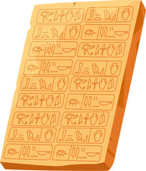 Arcade game frame, ancient Egypt. Vintage Egyptian stone with hieroglyphs. Cartoon vector rock wall or banner with writings of antique civilization. Gui or ui element, asset for quiz or puzzle game