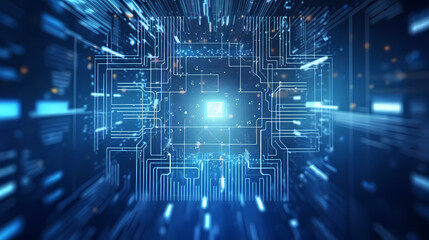 Fototapeta premium Artificial intelligence background, blockchain managed domain electronic devices network blue background