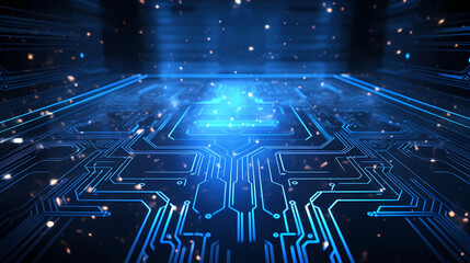 Obraz premium Artificial intelligence background, blockchain managed domain electronic devices network blue background