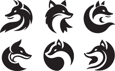 Set of fox logo vector illustration silhouette clipart icon