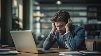 Stressed businessman working quickly with many computer - obrazy, fototapety, plakaty