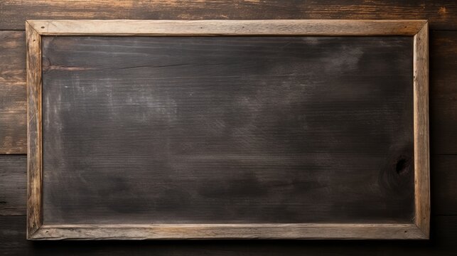 Vintage style wood framed chalkboard over old wood background. Space for insertion of your own text