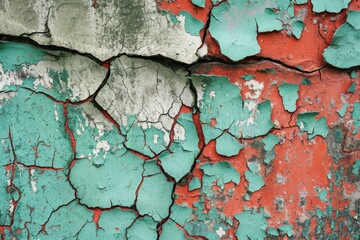 A detailed close-up shot capturing the peeling paint on a worn-out wall, Detailed view of cracked paint on an old wall, AI Generated