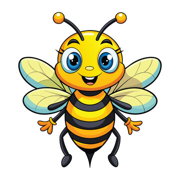 Vector of Cartoon Honeybee illustration on white.
