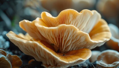 Mushroom - macro photography, close-up. Edible mushrooms, vegetables, plants. Background for advertising, vegetarian food.
