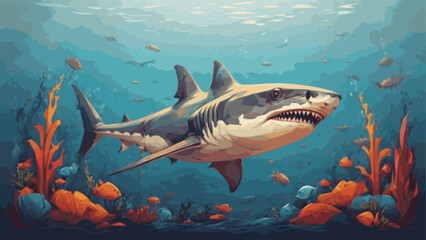 tiger shark in the ocean vector illustration