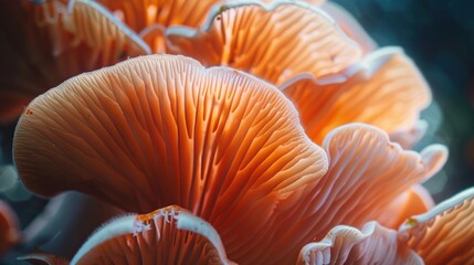 Mushroom - macro photography, close-up. Edible mushrooms, vegetables, plants. Background for advertising, vegetarian food.