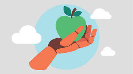 Ein Roboter reicht der Menschheit einen vergifteten Apfel - Konzept der künstlichen Intelligenz