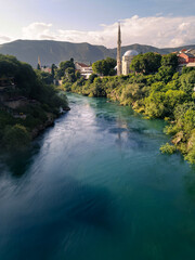 Neretva river crossing Mostar city