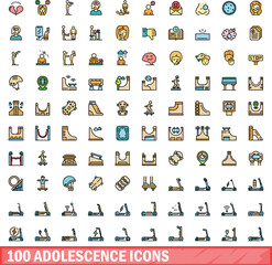 100 adolescence icons set. Color line set of adolescence vector icons thin line color flat on white