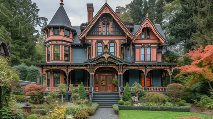 Obraz premium As you enter this Victorian Gothic Revival gem youll be immediately drawn to its ornate woodwork steeply pitched roof and vibrant mix of colors all of which embody the romanticism