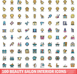 100 beauty salon interior icons set. Color line set of beauty salon interior vector icons thin line color flat on white