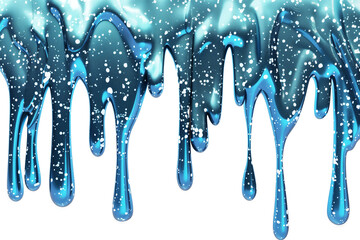 Blue liquid drops of paint color flow down on isolated white background. AI Generative - obrazy, fototapety, plakaty