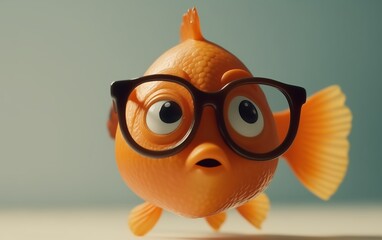 goldfish with glasses, on a light background
