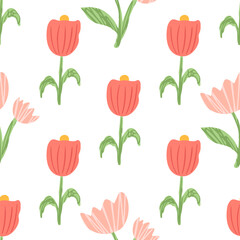 Vector Flat Seamless Floral Pattern