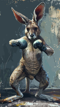 comic artist serious face boxing kangaroo