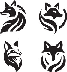 Obraz premium Set of fox logo vector illustration silhouette clipart icon