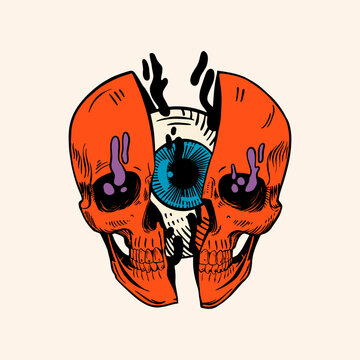 Skulls with with fly agaric. Trendy vector illustration isolated on a background.