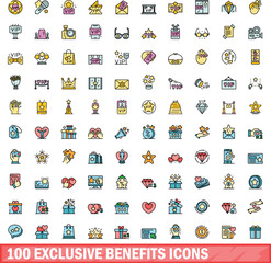 100 exclusive benefits icons set. Color line set of exclusive benefits vector icons thin line color flat on white