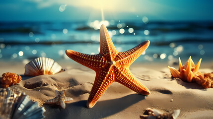 Beautiful beach with starfish and shells