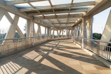 Inside of a modern overhead pedestrian bridge