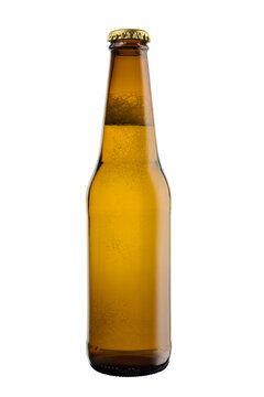 Bottle of blonde beer with stopper for add label, isolated on transparent background. PNG image.