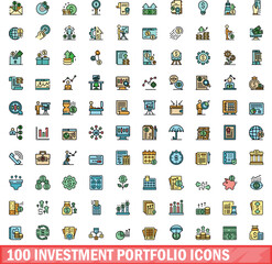 100 investment portfolio icons set. Color line set of investment portfolio vector icons thin line color flat on white