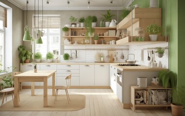 Fototapeta na wymiar beautiful bright kitchen in eco-friendly style 