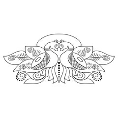 Peacock Mandala Line Art Design Black and White Ethnic Mehndi Style Ornamental Pattern Indian Traditional Vector Illustration
