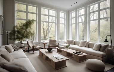 Fototapeta premium beautiful bright living room with large windows 