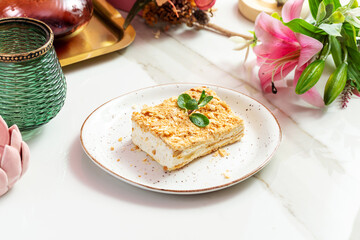 Cake, Piece of Napoleon cake. Beautiful. Dessert