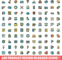 100 product review blogger icons set. Color line set of product review blogger vector icons thin line color flat on white