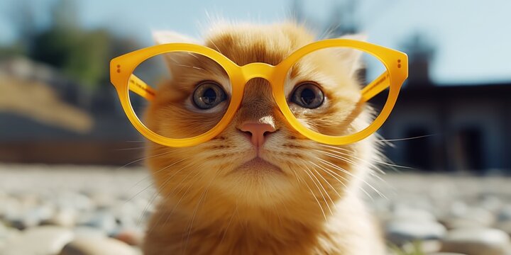 A cat with a pair of glasses on its face. Perfect for pet lovers and animal enthusiasts