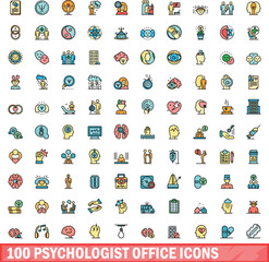 100 psychologist office icons set. Color line set of psychologist office vector icons thin line color flat on white