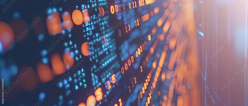 Poster Programming. Binary code. System engineering. Digital transformation concept.