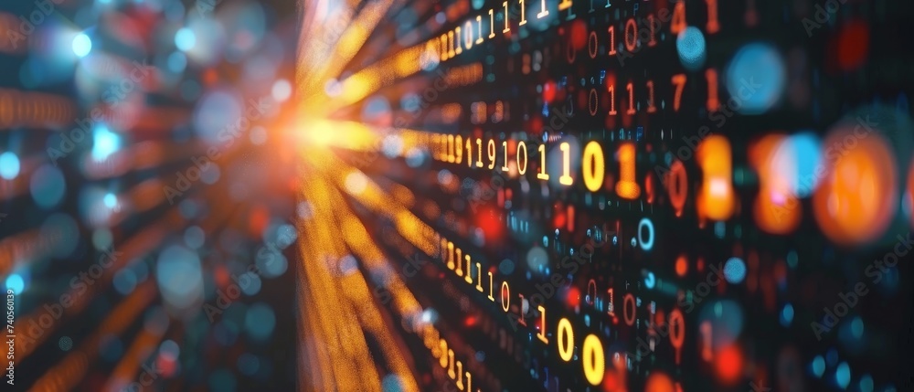 Poster Concept of digital transformation. Binary code. Programming.